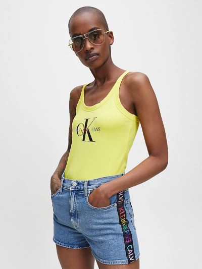 Calvin Klein Ruhák HU226608 | Calvin Klein Organic Cotton Logo Női Bodysuit Sárga